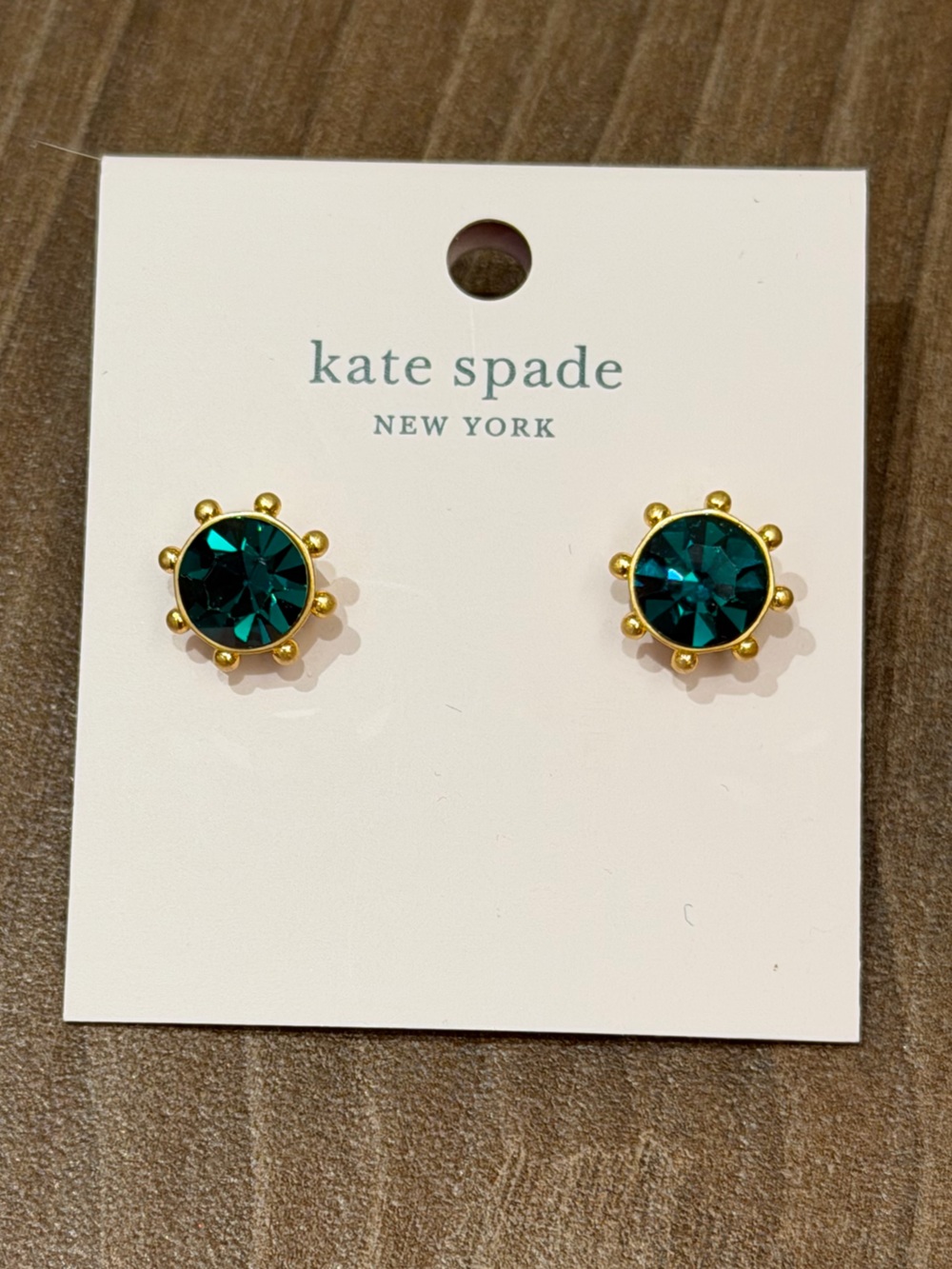 Kate Spade Flying Colors Stud Earrings in Gold-tone Bezel - Emerald Green
